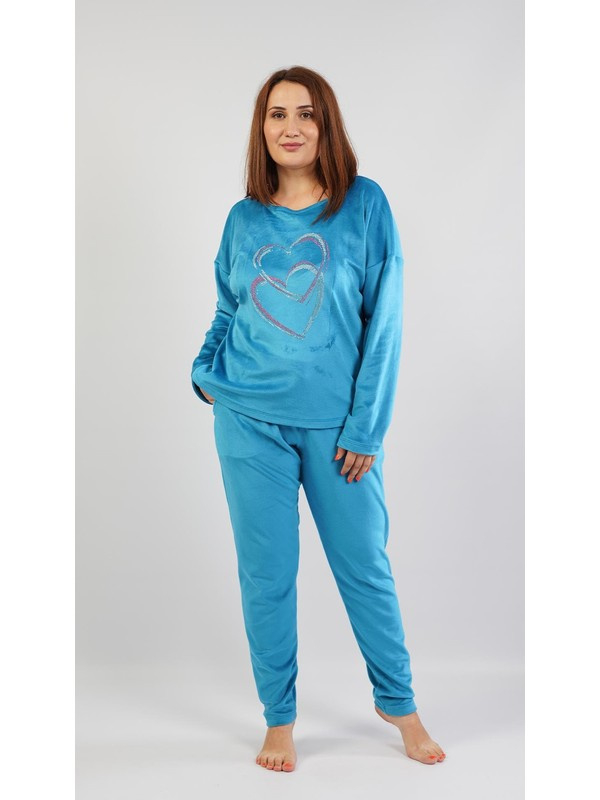 Vienetta | Warme Winter Pyjama Dames | Zacht | Lange Mouw Lange Broek | Blauw maten | Pyjama's | Annlingerie