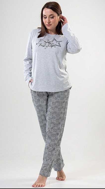 Vienetta lange dames pyjama- grijs- grote | Pyjama's Annlingerie