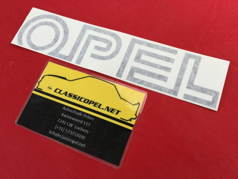 "Opel" sticker kleur zwart  t.b.v. motorkap Opel Ascona 400.