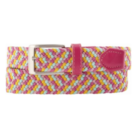Riem, gevlochten multicolor roze, geel en turquoise