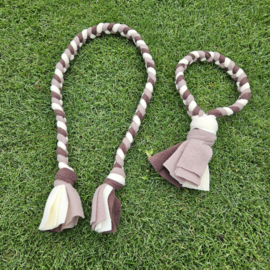 Set gevlochten trektouw en ring - bruin/taupe/creme