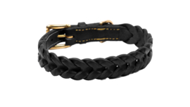 Leren gevlochten halsband zwart