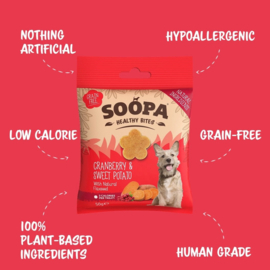 Soopa bites met veenbessen en zoete aardappelen