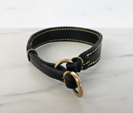 De Rolleman leren halfcheck halsband zwart