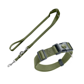 Set halsband + hondenlijn - olijfgroen
