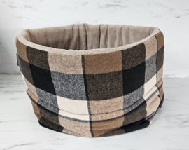 Jeppieteckel slaapzak/mand bruin/blauw geruit - camel inclusief rond kussentje