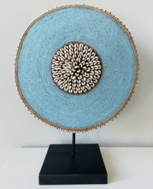 Bright blue turqoise beaded shield from Cameroon in Africa