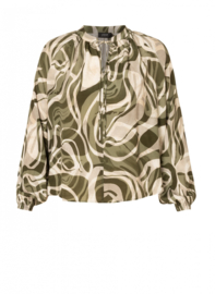 YEST CAROLINE TOP ARMY GREEN/MULTI COLOR