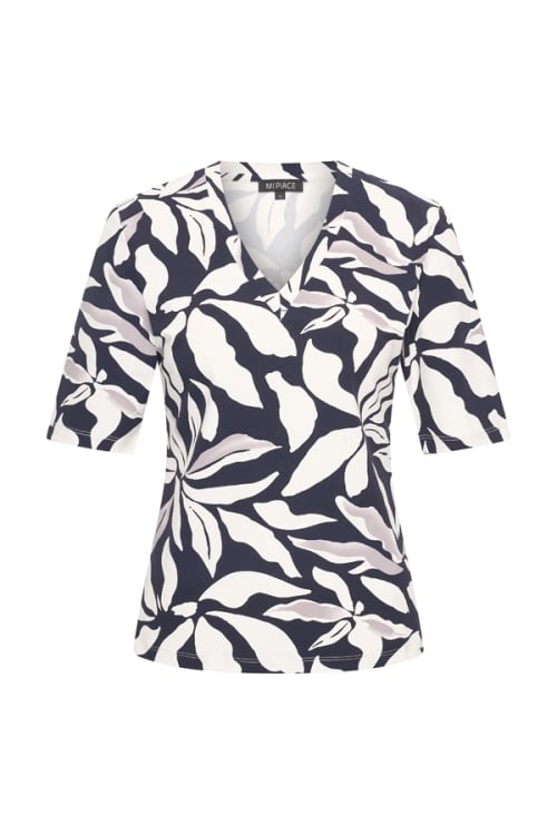 MI PIACE T SHIRT V-HALS FLOWER PRINT 2271 TRV NAVY/OFFWHITE
