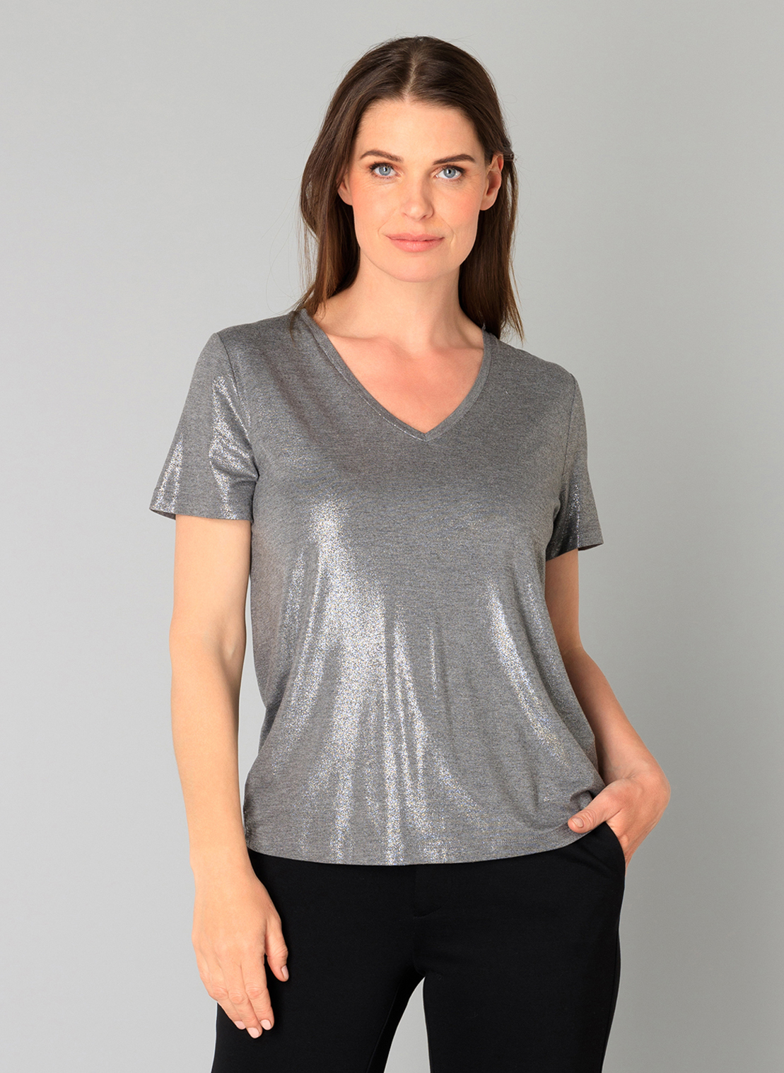 YEST TOP V-HALS GENELIA ESSENTIAL SILVER GLITTER