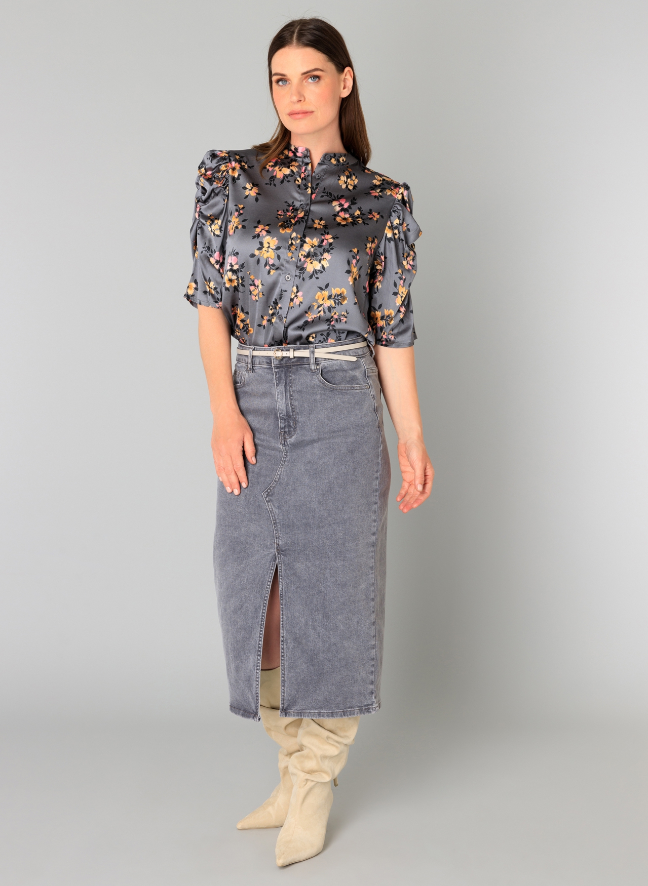YEST BETSY BLOUSE STEEL GREY/MULTI COL