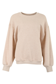 MAICAZZ MOVA- SWEATSHIRT SAND MELANGE/ GELE LETTERS ACHTERKANT(sale kan niet retour)