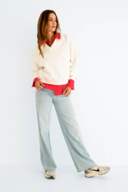 MAICAZZ SCOTTI BLOUSE OFFWHITE /RED STREEP(sale kan niet retour)