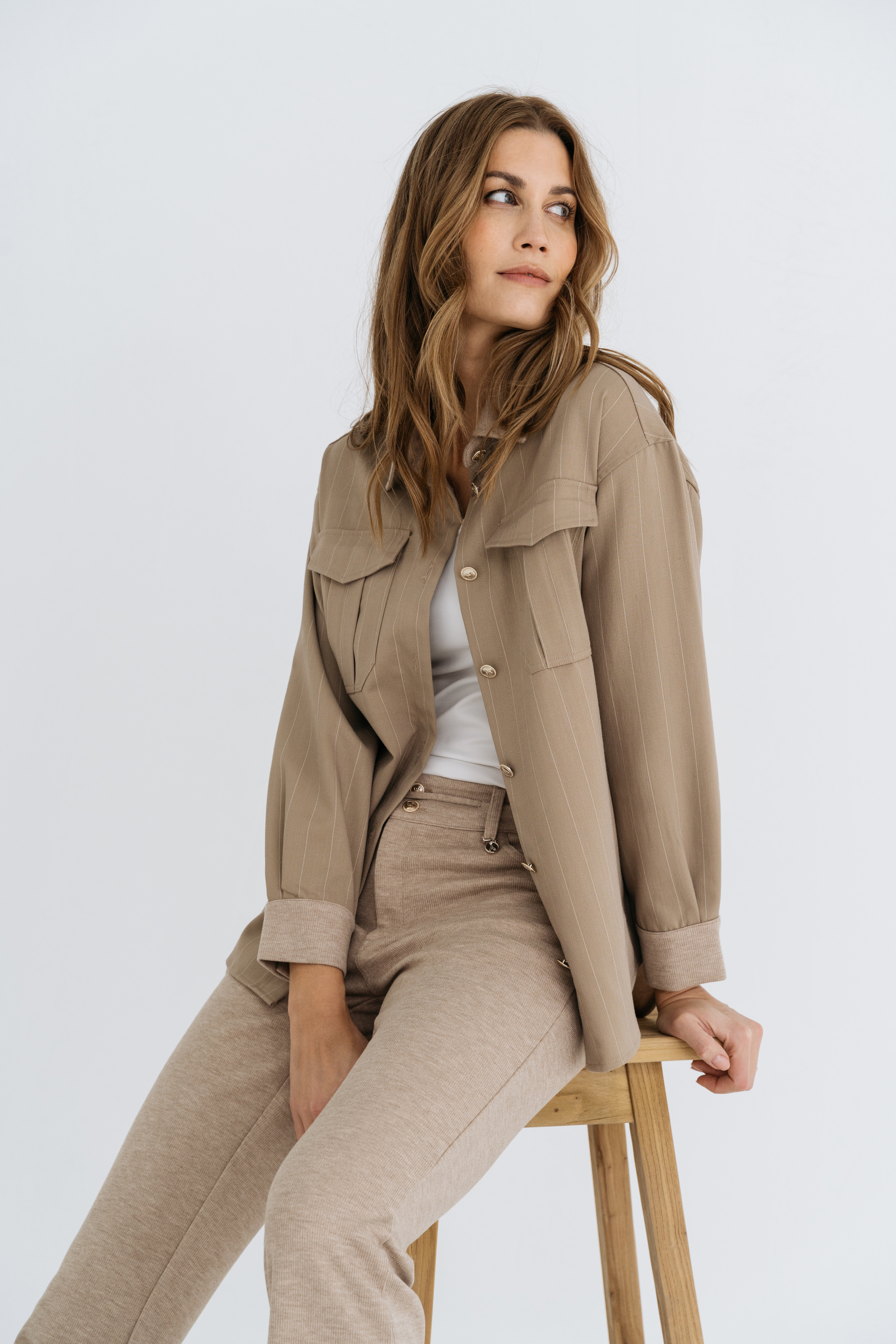 ZIZO PURE-JACKET PINSTRIPE DARK SAND