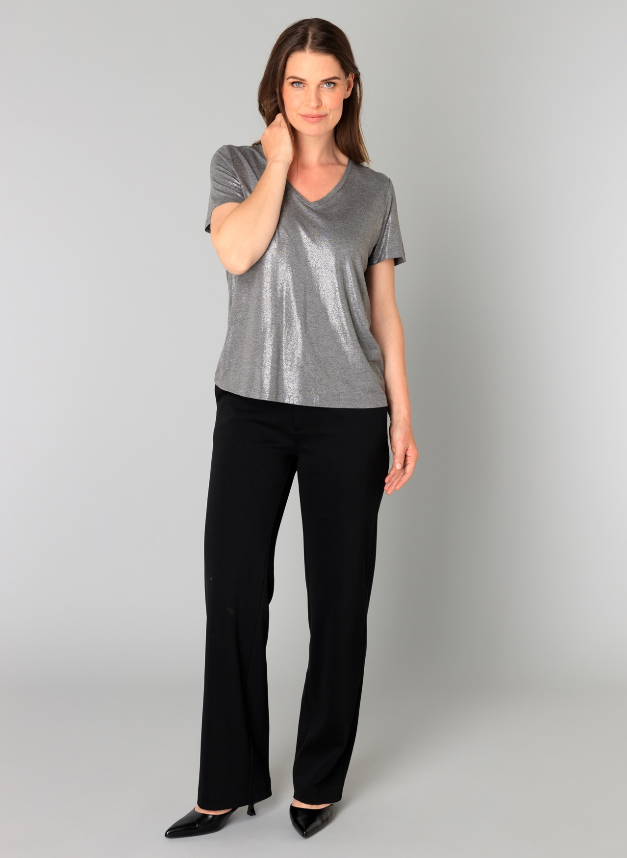 YEST TOP V-HALS GENELIA ESSENTIAL SILVER GLITTER