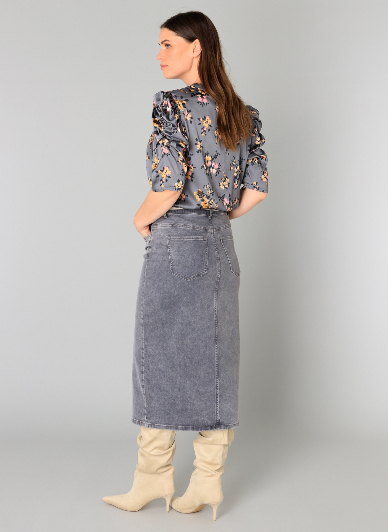 YEST BETSY BLOUSE STEEL GREY/MULTI COL