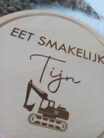 Eetplankje met naam - graafmachine