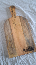 Houten plank met logo | Mangoplank rond handvat