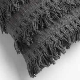 FARA - Sierkussen 40x60 cm - 100% katoen - met franjes - Charcoal Gray - antraciet