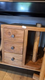 Oudhouten keukenrolhouder met 3 laatjes