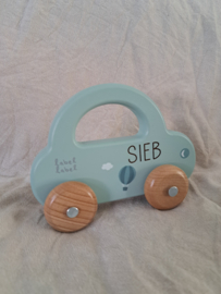 Houten auto met naam | Mintgroen
