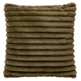 HAZEL - sierkussen 50x50 cm - effen gestreept imitatiebont - Military Olive - groen