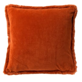 ZAYA - Sierkussen 60x60 cm - bontlook - effen kleur - Potters Clay - oranje