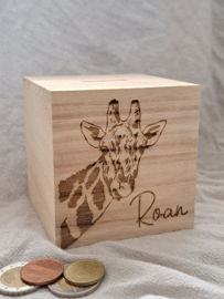 Houten spaarpot | Met naam | Giraffe