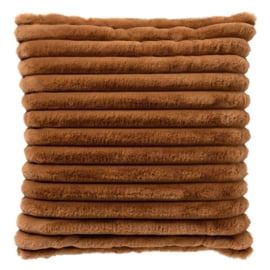 HAZEL - sierkussen 50x50 cm - effen gestreept imitatiebont - Tobacco Brown - bruin