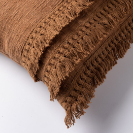 FARA - Sierkussen 45x45 cm - 100% katoen - met franjes - Tobacco Brown - bruin