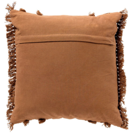 FARA - Sierkussen 45x45 cm - 100% katoen - met franjes - Tobacco Brown - bruin