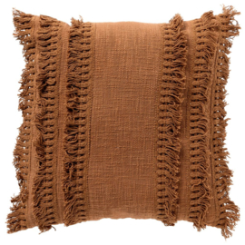 FARA - Sierkussen 45x45 cm - 100% katoen - met franjes - Tobacco Brown - bruin