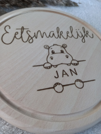 Eetplankje met naam - mevrouwtje nijlpaard