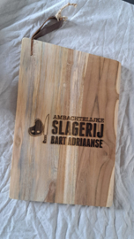 Houten plank met logo | Teakhout leren leren hengsel
