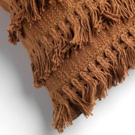 FARA - Sierkussen 40x60 cm - 100% katoen - met franjes - Tobacco Brown - bruin