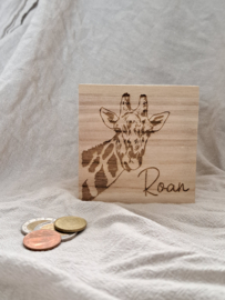 Houten spaarpot | Met naam | Giraffe