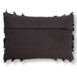 FARA - Sierkussen 40x60 cm - 100% katoen - met franjes - Charcoal Gray - antraciet