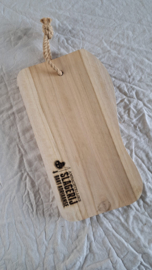 Houten plank met logo | Robuuste plank met jute touw