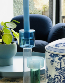 Bole candleholder large | blauw + geel