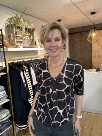 IZ NAIZ V-hals blousetop giraffe print black 3418
