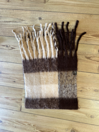 Blokprint sjaal  (donkerbruin, ecru, beige)