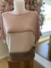 Gehaakte top met streep detail en lurex - roze