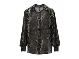 IZ NAIZ voile blouse animal mix black met plissé mouw 5160
