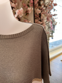 Gehaakte top met streep detail en lurex - beige