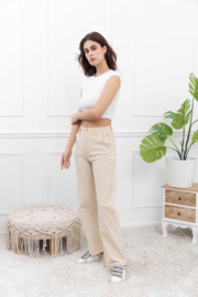 Folyrose  Y5071-6  straight leg jeans, high waist met sierknopen zandkleur
