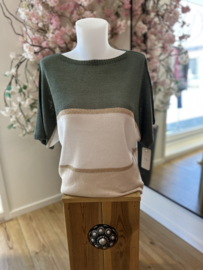 Gehaakte top met streep detail en lurex - army