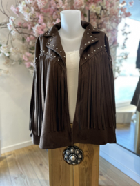 Westernjasje met franjes & studs - bruin