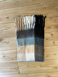 Blokprint sjaal  (turquoise, ecru, zwart)