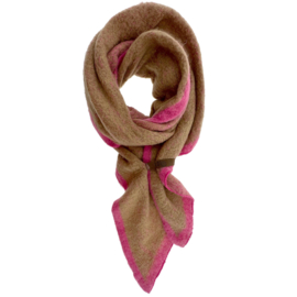 Sjaal FEM  rand- camel/roze