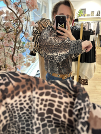 IZ NAIZ voile blouse animal mix black met plissé mouw 5160